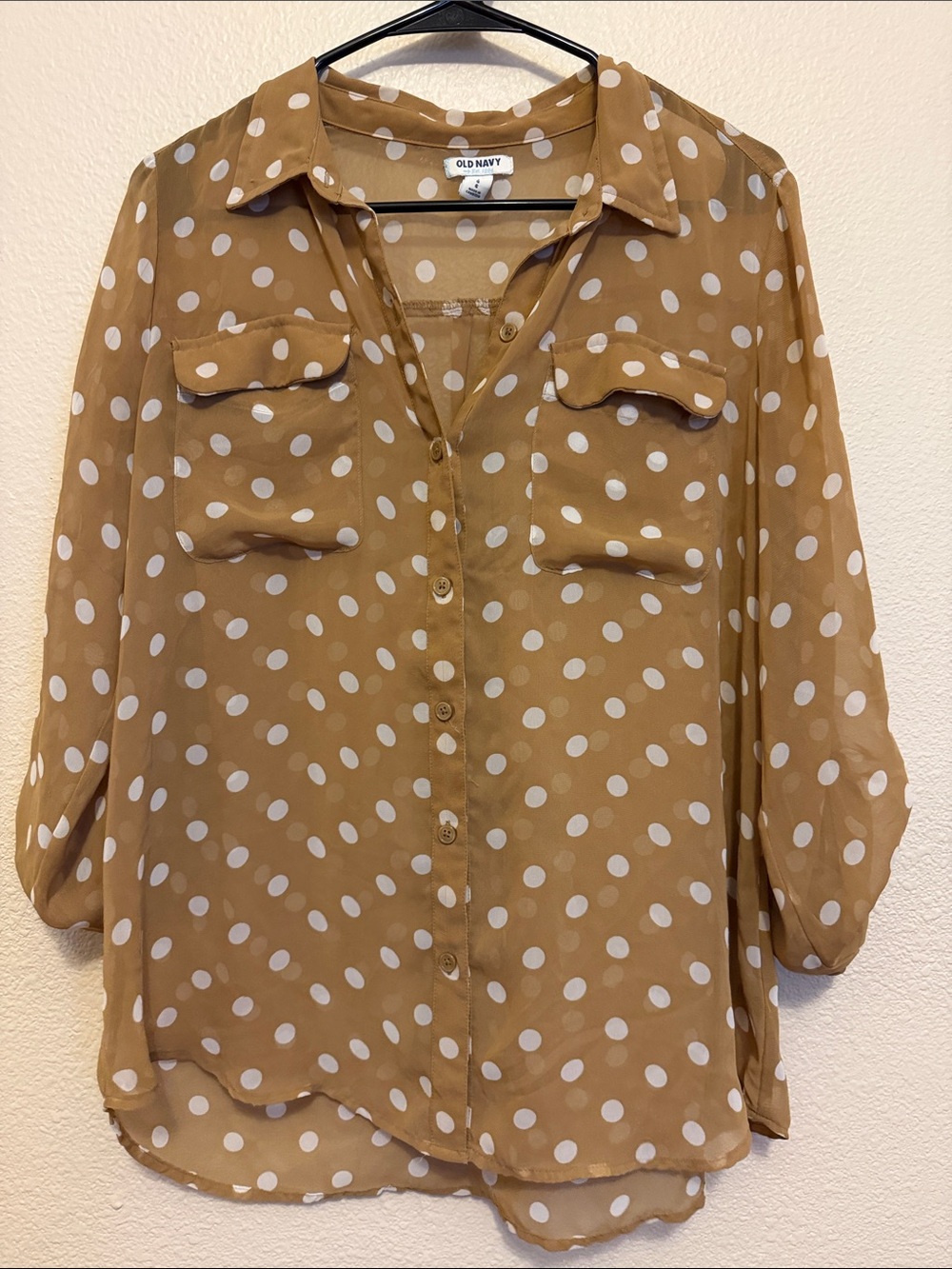 Old Navy Brown Polka Dot Button-Front Blouse
